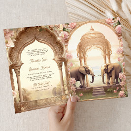 Floral Garden Elephants Indian Palace Wedding Einladung