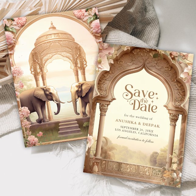 Floral Garden Elephants Indian Palace Wedding Save The Date (Von Creator hochgeladen)