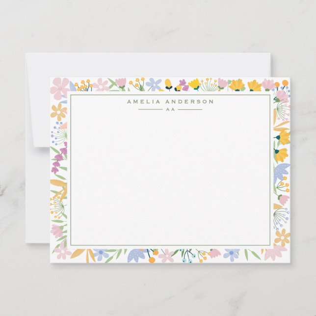 Floral Garden Frame Note Card Einladung (Vorderseite)