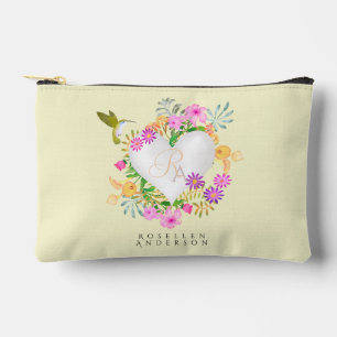 Floral Garden Monogram Heart Beige Zubehörtasche
