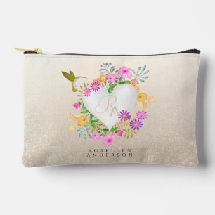 Floral Garden Monogram Heart Beige Zubehörtasche