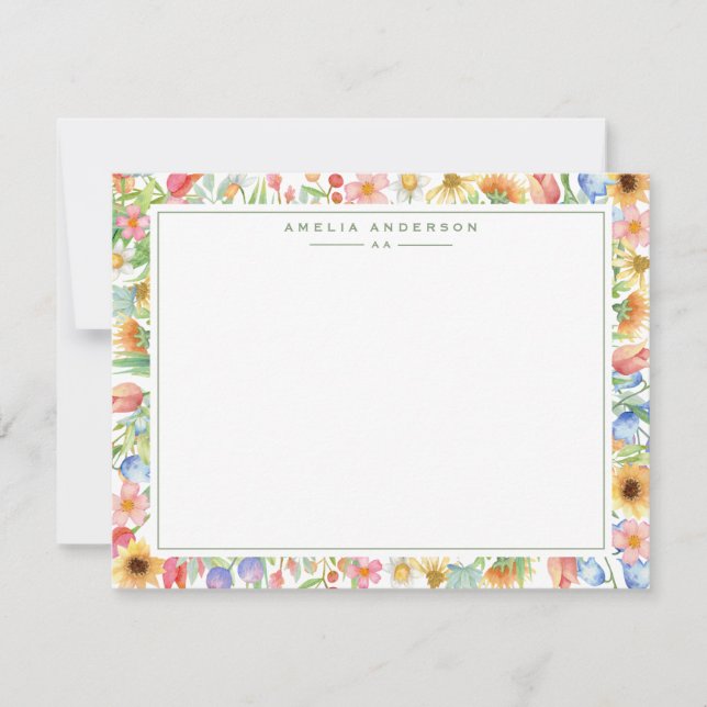 Floral Garden Monogram Note Card Einladung (Vorderseite)
