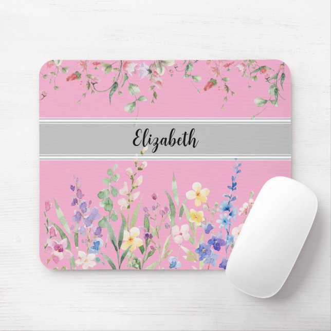 Floral Garden Monogram Script Light Pink Mousepad (Mit Mouse)