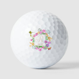 Floral Garden Monogram White Golfball