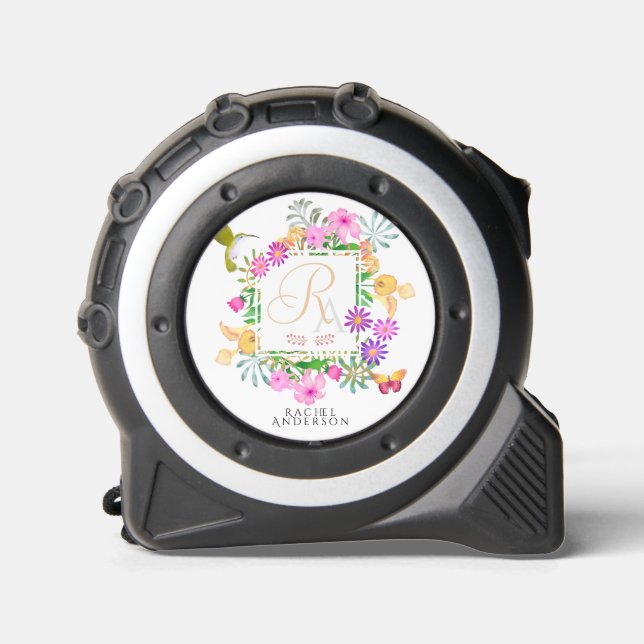 Floral Garden Monogram White Maßband (Vorderseite)