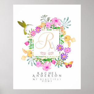 Floral Garden Monogram White Poster