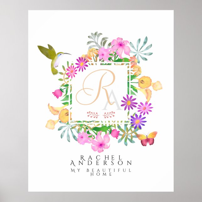Floral Garden Monogram White Poster (Vorne)