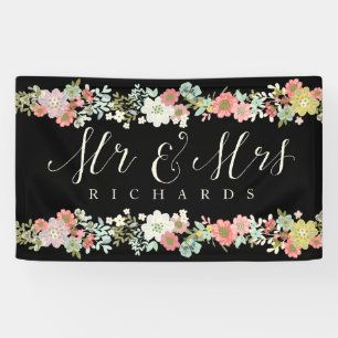 Floral Garden Mr. & Mrs. Wedding Script Banner