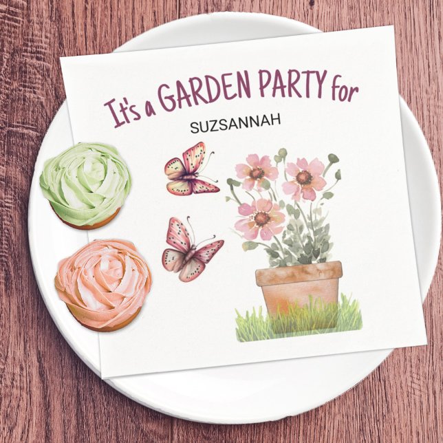Floral Garden Schmetterlinge Libellen Libellen Was Serviette (Keep or move text on this butterfly and flower fun summer vibe party napkin for any gathering.)
