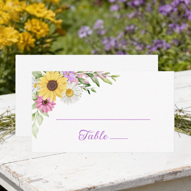 Floral Garden Sunflower Daisy Wedding Escort Platzkarte (Von Creator hochgeladen)