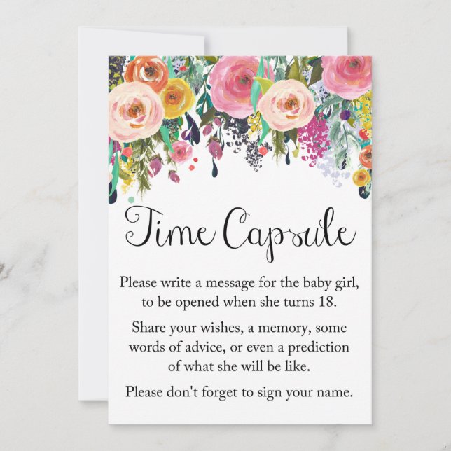 Floral Garden Time Capsule for Girl Sign 12x18" Gr Einladung (Vorderseite)