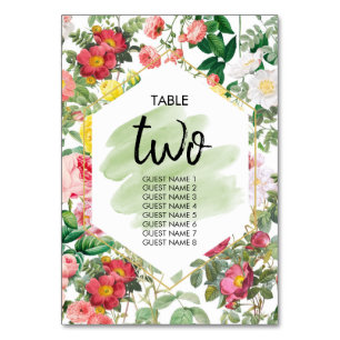 Floral Garden Watercolor Wedding Guest Names Tischnummer