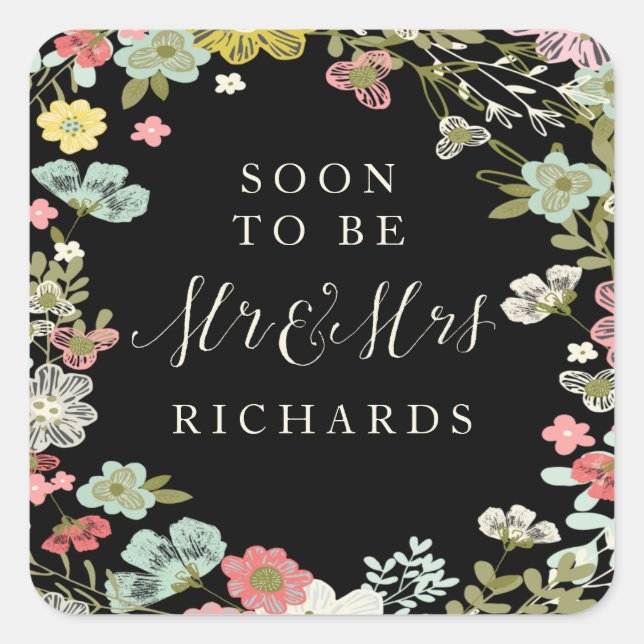 Floral Garden Wedding Mr & Mrs Stickers (Vorderseite)