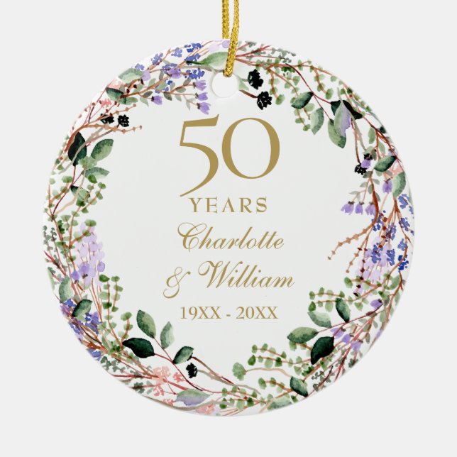 Floral Garland 50th Wedding Anniversary Photo Keramik Ornament (Vorne)