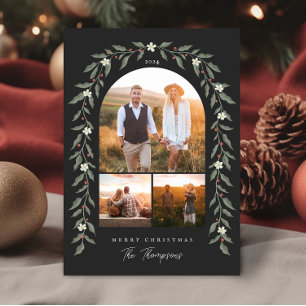 Floral Garland Arted 3 Foto Black Christmas Card Feiertagskarte