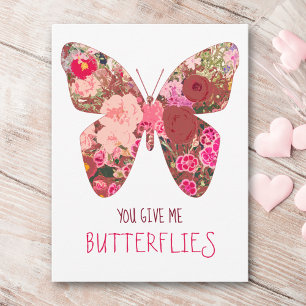 Floral geben mir Schmetterlinge Valentinstag Postk Postkarte