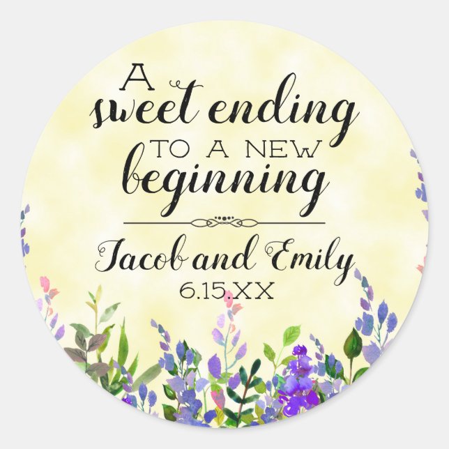 Floral Gelbe Gastgeschenk Hochzeit Umschlag Runder Aufkleber (Vorderseite)