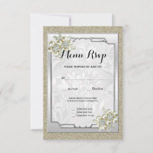 Floral Gem Rahmen, Gold & Silber Hochzeitsmenü RSV RSVP Karte