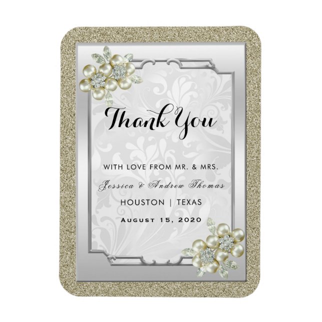 Floral Gem Silver Gerahmt, Gold & Silver Wedding Magnet (Vertikal)