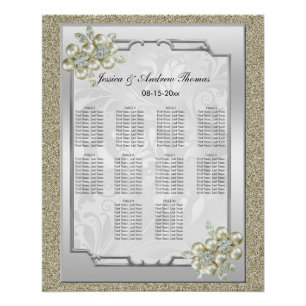 Floral Gem Silver Gerahmt, Gold & Silver Wedding Poster