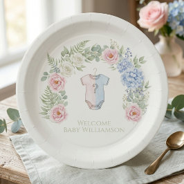 Floral Gender Reveal Party Plate Pappteller