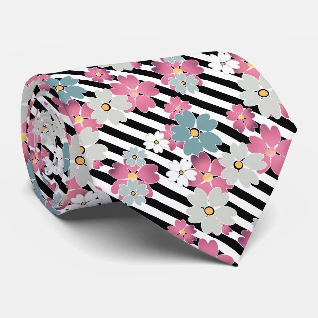 floral, gestreift krawatte (Gerollt)