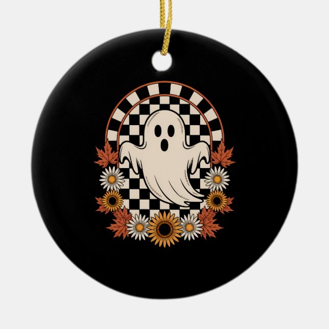 Floral Ghost Fall Boho Halloween Keramik Ornament (Vorne)