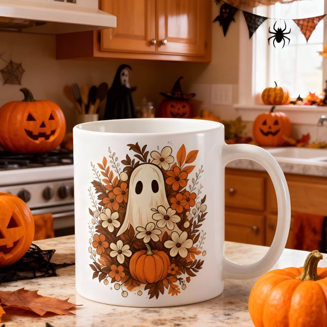 Floral Ghost Halloween Spooky Floral Autumn Gift Kaffeetasse (Von Creator hochgeladen)