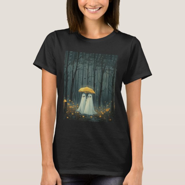 Floral Ghost hält Umbrella Paar Spooky Jahreszeit  T-Shirt (Vorderseite)