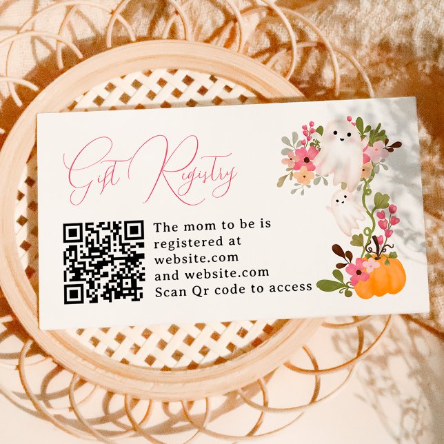 Floral ghost pumpkin registry baby shower begleitkarte (Floral ghost pumpkin registry baby shower enclosure card)