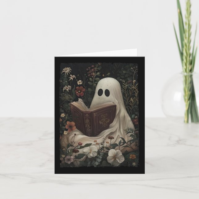 Floral Ghost Reading Buch Halloween Kostüm Gothic Karte (Vorderseite)