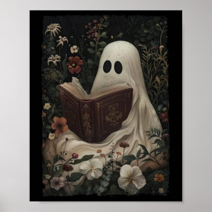 Floral Ghost Reading Buch Halloween Kostüm Gothic Poster