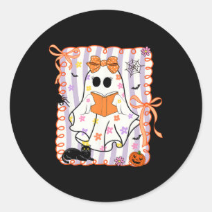 Floral Ghost Reading Bücher Halloween Lehrerin Coq Runder Aufkleber