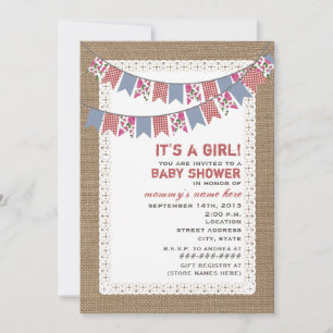 Floral & Gingham Bunting Burlap Girl Baby Einladung