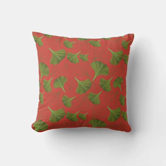 Floral Gingko Leaf Coral Muster Kissen (Vorderseite)