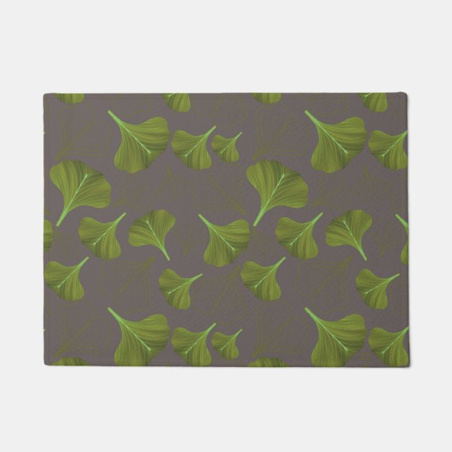 Floral Gingko Leaf Gray Muster Fußmatte (Vorderseite)