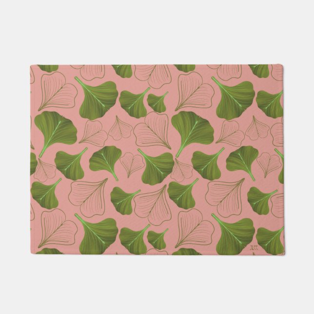 Floral Gingko Leaf Pink Muster Fußmatte (Vorderseite)