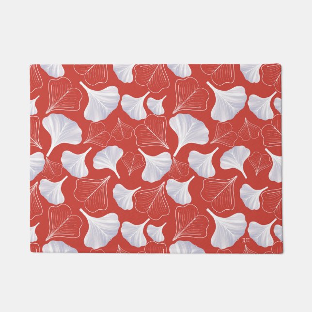 Floral Gingko Leaf Red Pattern Fußmatte (Vorderseite)