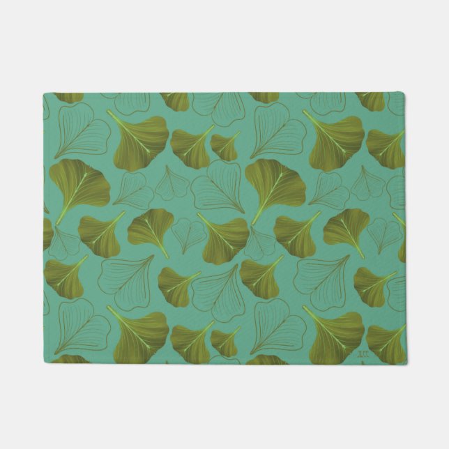 Floral Gingko Leaf Türkismuster  Fußmatte (Vorderseite)