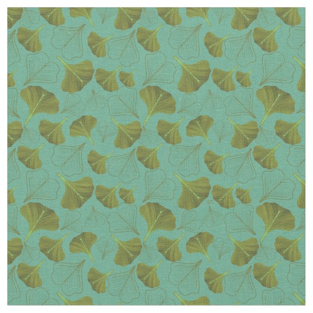 Floral Gingko Leaf Türkismuster Stoff (Nahaufnahme)