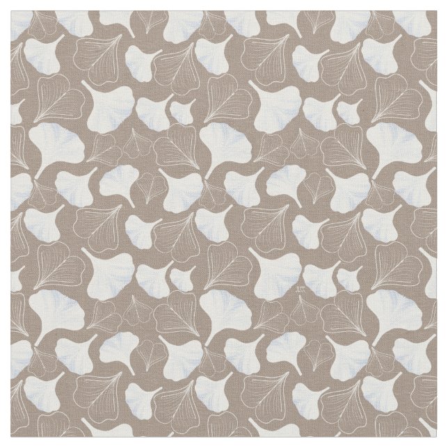 Floral Ginkgo Leaf Taupe Gemustert Stoff (Nahaufnahme)
