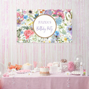 Floral Girl Birthday Party Banner