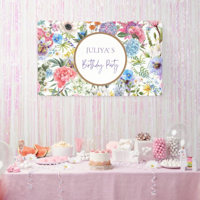 Floral Girl Birthday Party Banner (Party)