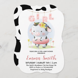 Floral Girl Cow Babydusche Einladung