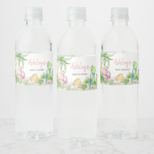 Floral Girl Dinosaur Babydusche Wasserflaschenetikett