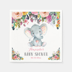 Floral Girl Elephant Babydusche Pink Napkins Serviette