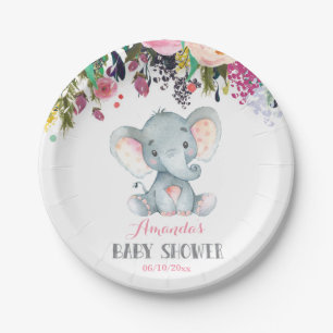 Floral Girl Elephant Babydusche Rosa Pappteller