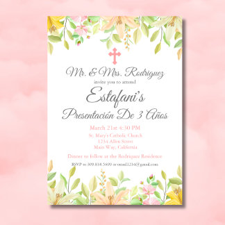 Floral Girl Presentación 3 Años Mexiko 3 Jahre Einladung
