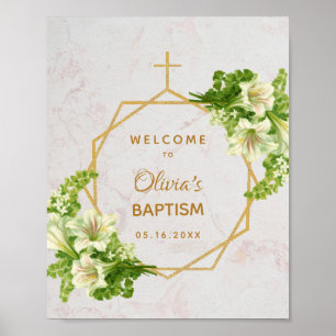 Floral Girl Taufe Gold Marmor Lilies Willkommen Poster