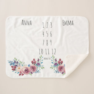 Floral Girls Twin Milestone Fleece Blanket Sherpadecke
